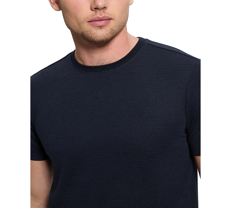 Guess Men's Relaxed Fit Linear Textured Short Sleeve Crewneck T-Shirt