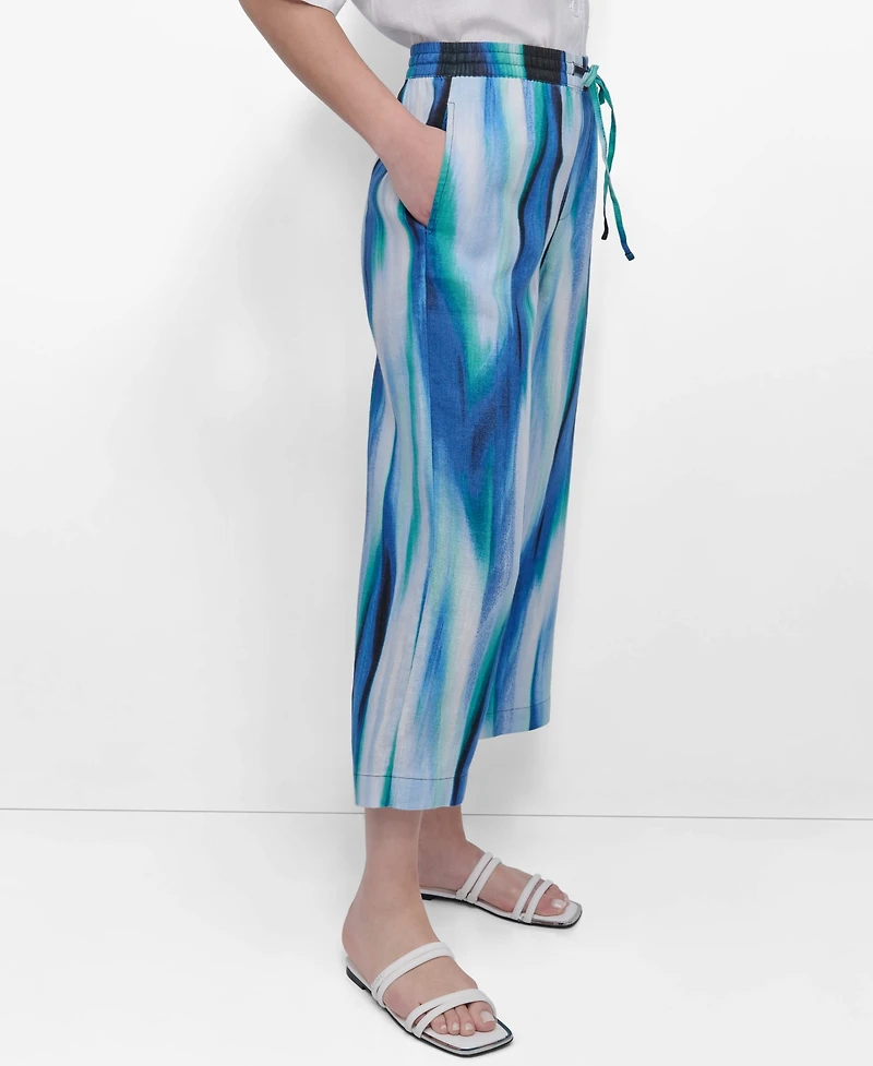 Dkny Women's Cropped Printed Linen Pull-On Pants