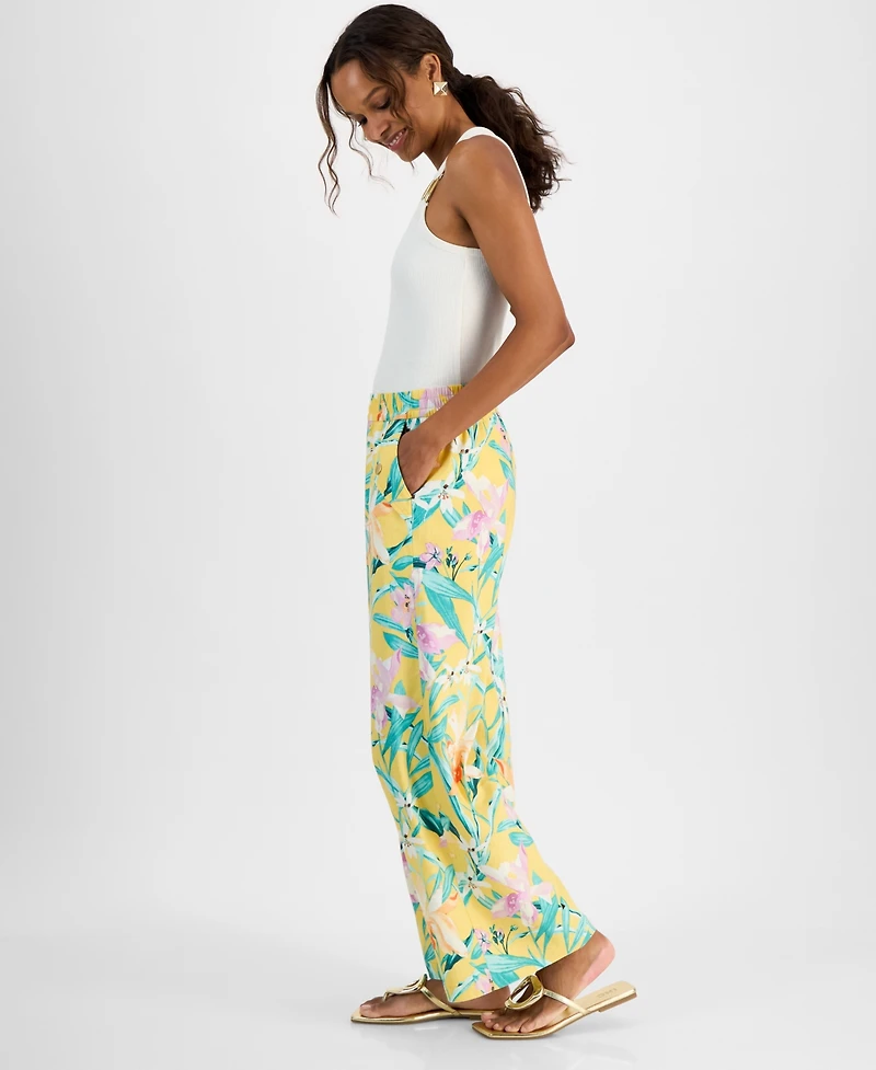 I.n.c. International Concepts Petite Linen-Blend Wide-Leg Pull-On Pants, Exclusively at Macy's