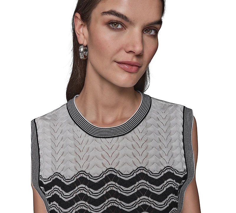 Karl Lagerfeld Paris Women's Geometric Pointelle Sleeveless Sweater