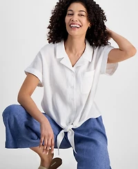 Charter Club Petite Linen Tie-Front Top, Exclusively at Macy's