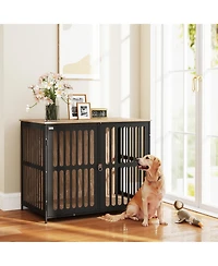 PawHut 39" Dog Crate Furniture with Anti-Chew Resist Mesh for Large Dogs