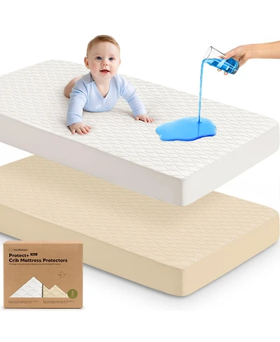 KeaBabies 2-Pack Protect+ Waterproof Crib Mattress Protector Covers, Mavy Quilted Cotton Baby Topper, Toddler Sheets