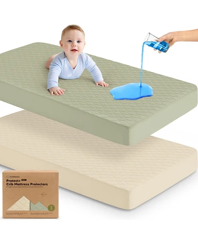 KeaBabies 2-Pack Protect+ Waterproof Crib Mattress Protector Covers, Mavy Quilted Cotton Baby Topper, Toddler Sheets