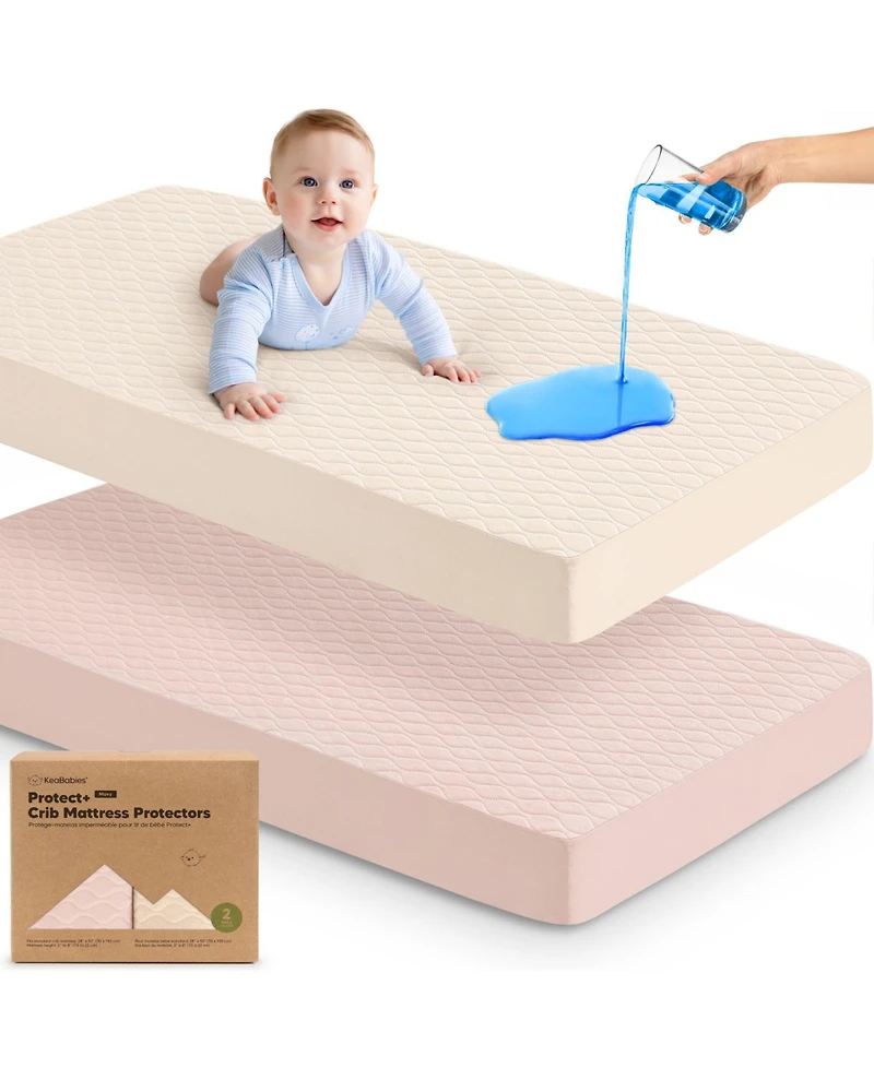 KeaBabies 2-Pack Protect+ Waterproof Crib Mattress Protector Covers, Mavy Quilted Cotton Baby Topper, Toddler Sheets