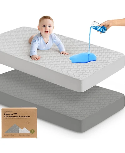 KeaBabies 2-Pack Protect+ Waterproof Crib Mattress Protector Covers, Mavy Quilted Cotton Baby Topper, Toddler Sheets