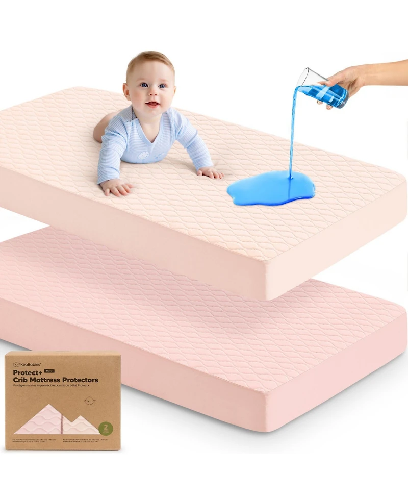 KeaBabies 2-Pack Protect+ Waterproof Crib Mattress Protector Covers, Mavy Quilted Cotton Baby Topper, Toddler Sheets