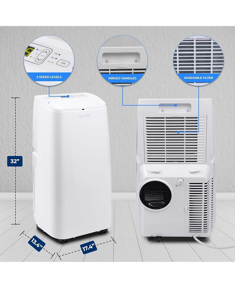 SereneLife 12,000 Btu Portable Air Conditioner With Dehumidifier & Fan