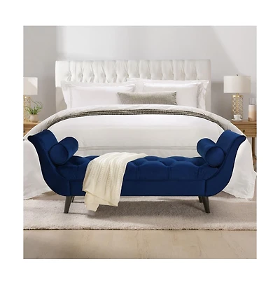 64 Inch Tufted Velvet Entryway Bench, Upholstered Bedroom Bench with Bolster Pillows & Wood Legs-The Pop Home