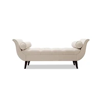 64 Inch Tufted Velvet Entryway Bench, Upholstered Bedroom Bench with Bolster Pillows & Wood Legs-The Pop Home