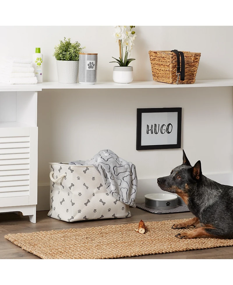 Bone Dry Collapsible Pet Storage Bin with Rope Handles Paw/Bone Print