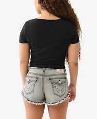 True Religion Women's Crystal Logo V-Neck Baby T-Shirt