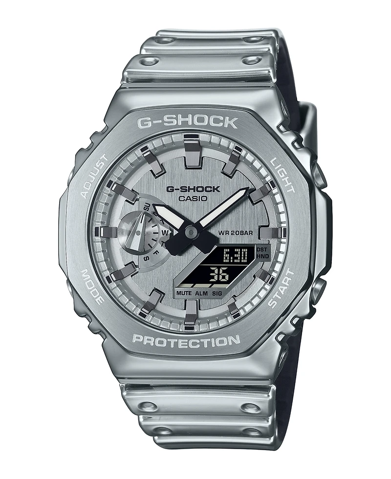 G-Shock Men's Silver-Tone Silicone Watch, 44.4mm
