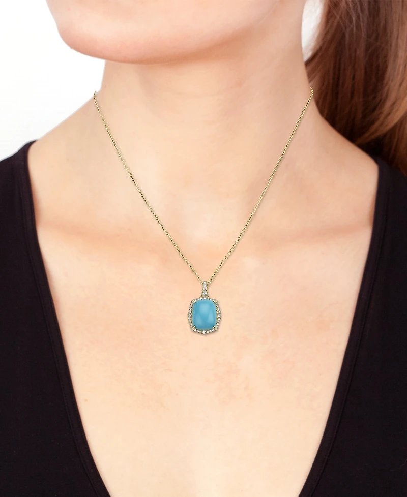 Effy Turquoise & Diamond (1/4 ct. t.w.) Halo 18" Pendant Necklace in 14k Gold