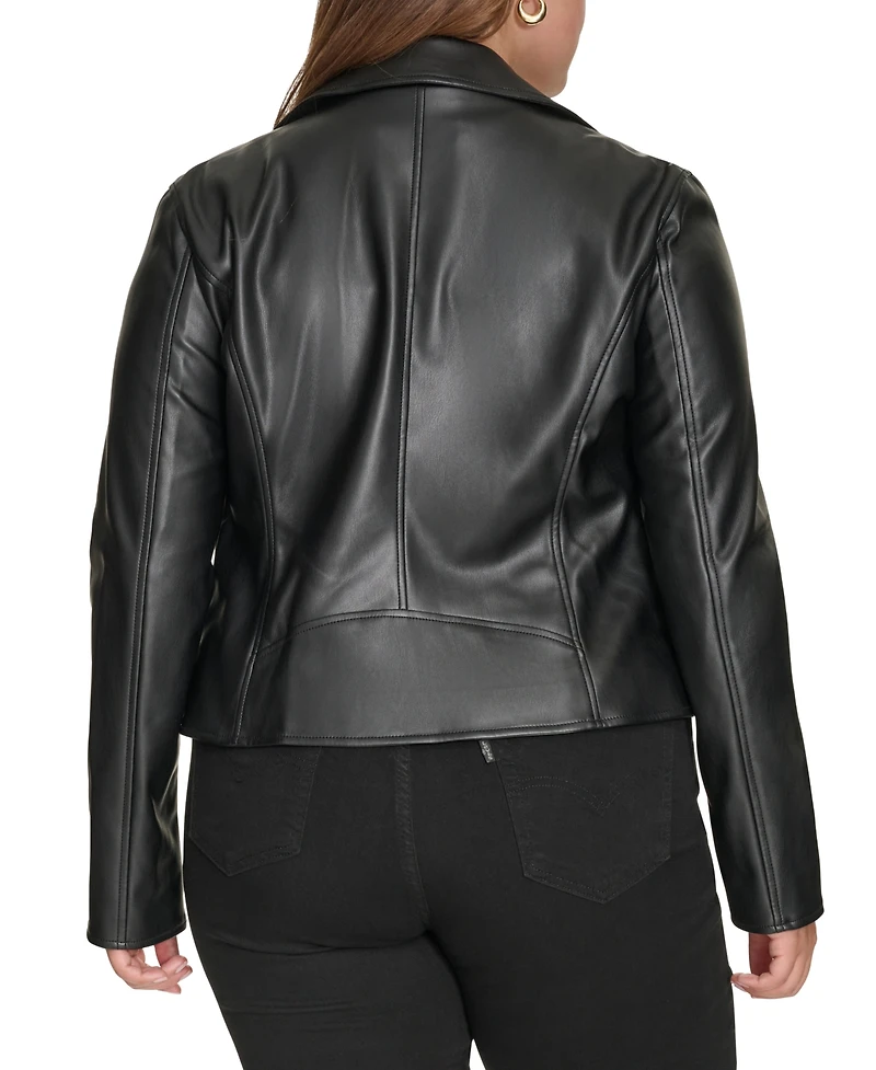 Levi's Plus Faux-Leather Asymmetrical-Zipper Moto Jacket