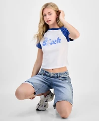 Disney Juniors' Stitch Palm Raglan Crewneck Tee