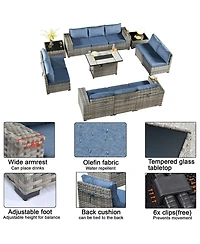 Xizzi 13 Pieces Patio Furniture Set,Outdoor Sectional Sofa Couch Set,Modern Conversation Set with Rectangular Fire Pit Table,Wide Armrests and D