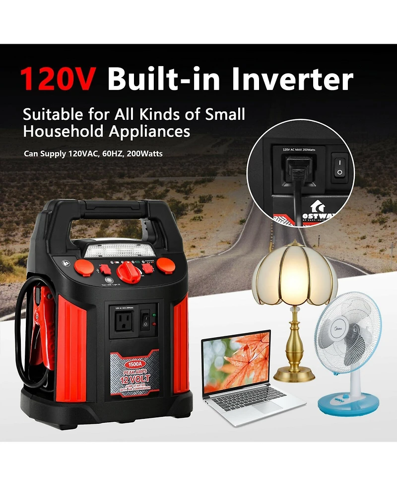 Jump Starter Air Compressor Power Bank Charger with Led Light and Dc Outlet