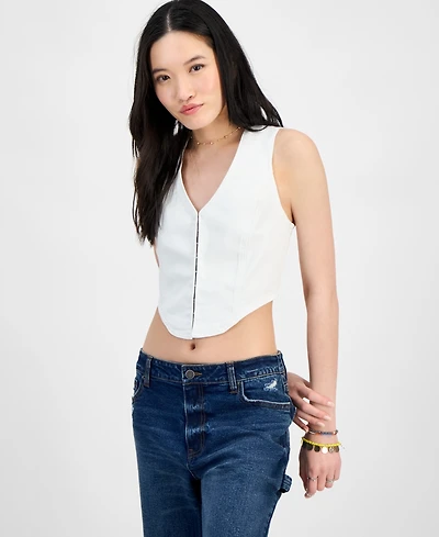 Madden Girl Juniors' Denim Hook-Front Corset Top