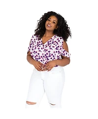 Poetic Justice Plus Leaf Print V-Back Cold Shoulder Cropped Tops