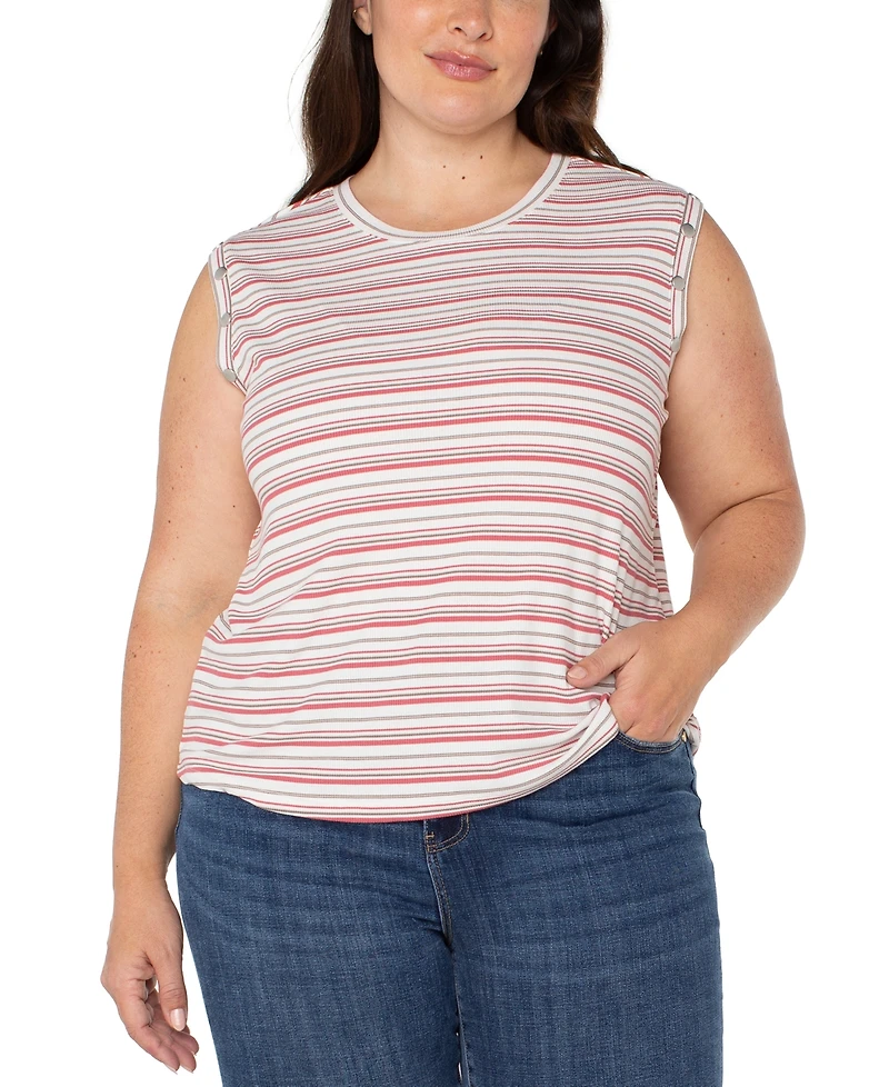 Liverpool Plus Crewneck Striped Sleeveless Top