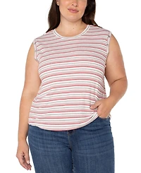 Liverpool Plus Crewneck Striped Sleeveless Top