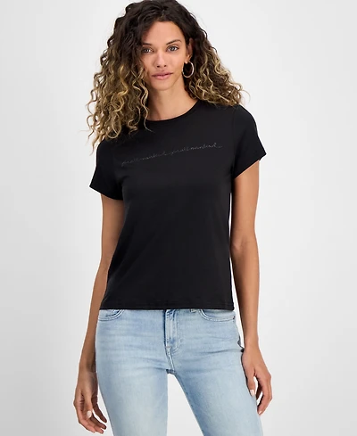 7 For All Mankind Women's Rhinestone Logo Cotton T-Shirt