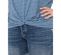 Liverpool Plus Printed Twist-Hem Crewneck Top
