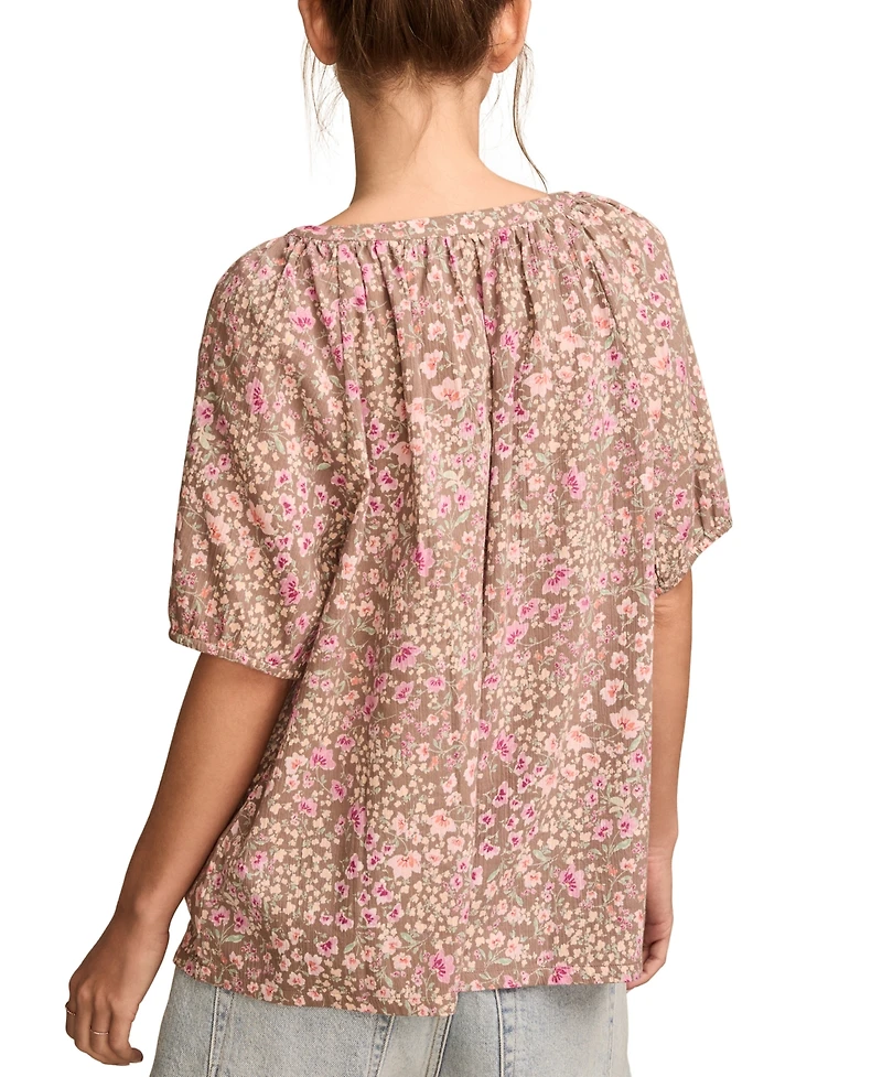 Lucky Brand Women's Floral Printed Peasant Blouse