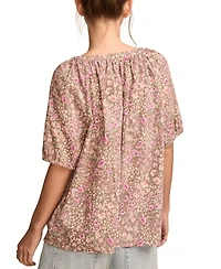 Lucky Brand Women's Floral Printed Peasant Blouse