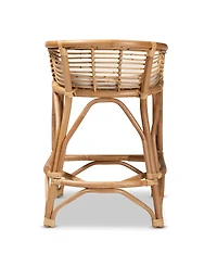 bali & pari 21.5" Upholstered and Rattan Maverick Modern Bohemian Counter Stool