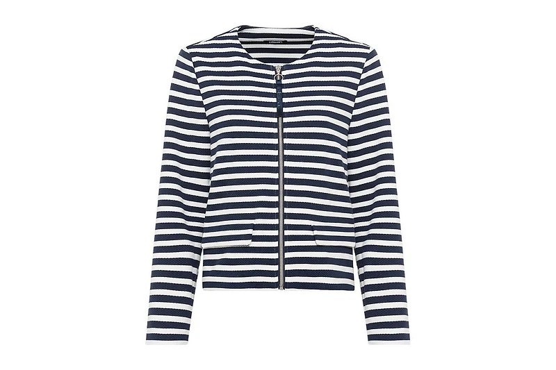 Olsen Women's Striped Collarless Zip Front Jacket