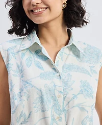 Reistor Women's Drawstring Shirt Dress Blue Florals