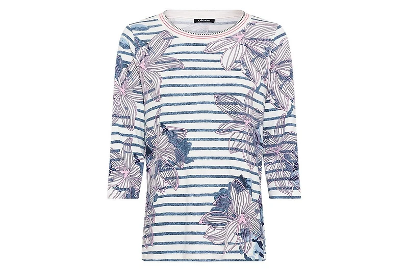 Olsen Women's Floral and Stripe Print T-Shirt