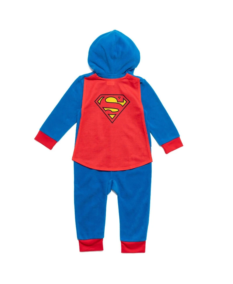Justice League Boys Dc Comics Zip Up Pajama Coverall Cape and Mask 3 Piece Costume Set
