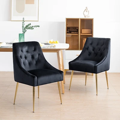 Dyhome Modern Dining Chairs Set of 2, Mid Century with 5.12” Cushions and Golden Legs, Velvet Upholstered Back