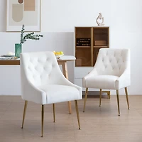 Dyhome Modern Velvet Upholstered Dining Chairs Set of 2, Mid Century Side with 5.12” Cushions and Back Pull Rod for Kitchen, Living Room