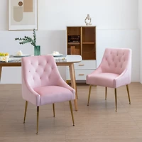 Dyhome Modern Velvet Upholstered Dining Chairs Set of 2, Mid Century Side with 5.12” Cushions and Back Pull Rod for Kitchen, Living Room