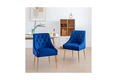 Dyhome Modern Velvet Upholstered Dining Chairs Set of 2, Mid Century Side with 5.12” Cushions and Back Pull Rod for Kitchen, Living Room
