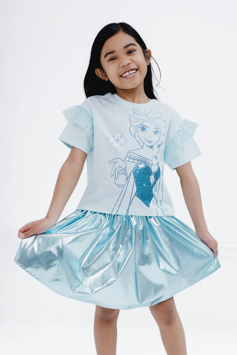 Frozen Girls Disney Queen Elsa T-Shirt and Skirt Outfit Set