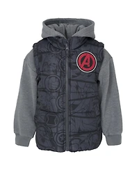 Avengers Boys Marvel Zip Up Vest 2fer Jacket and Pullover Fleece Hoodie