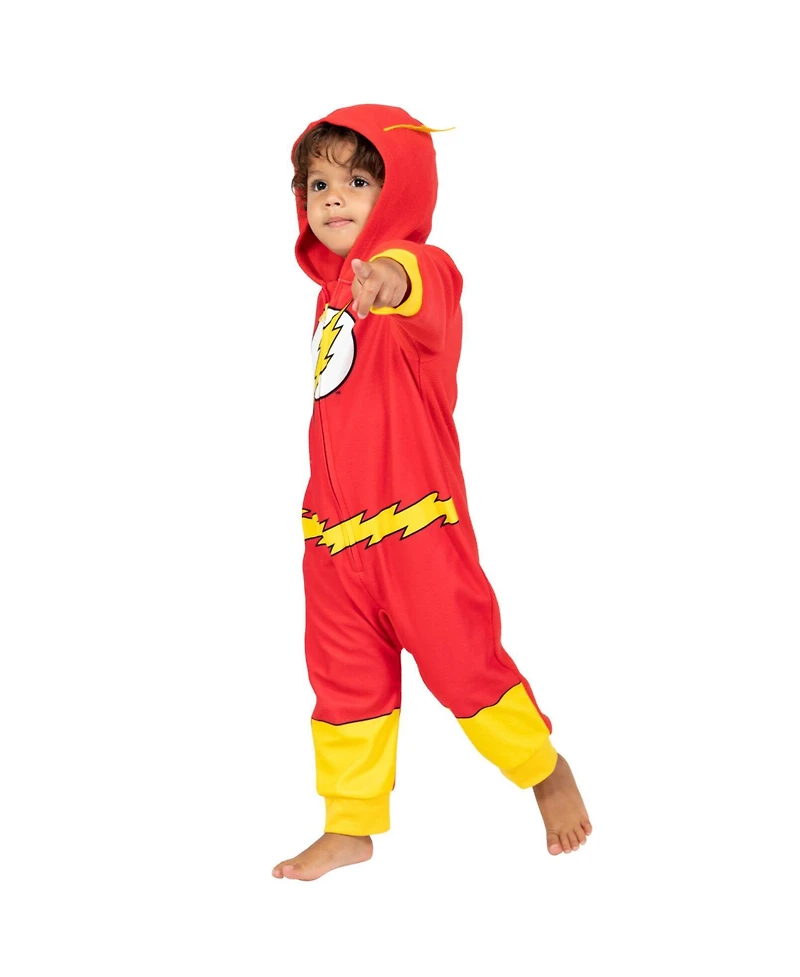 Justice League Toddler Boys Dc Comics Zip Up Pajama Coverall Cape and Mask 3 Piece Costume Set