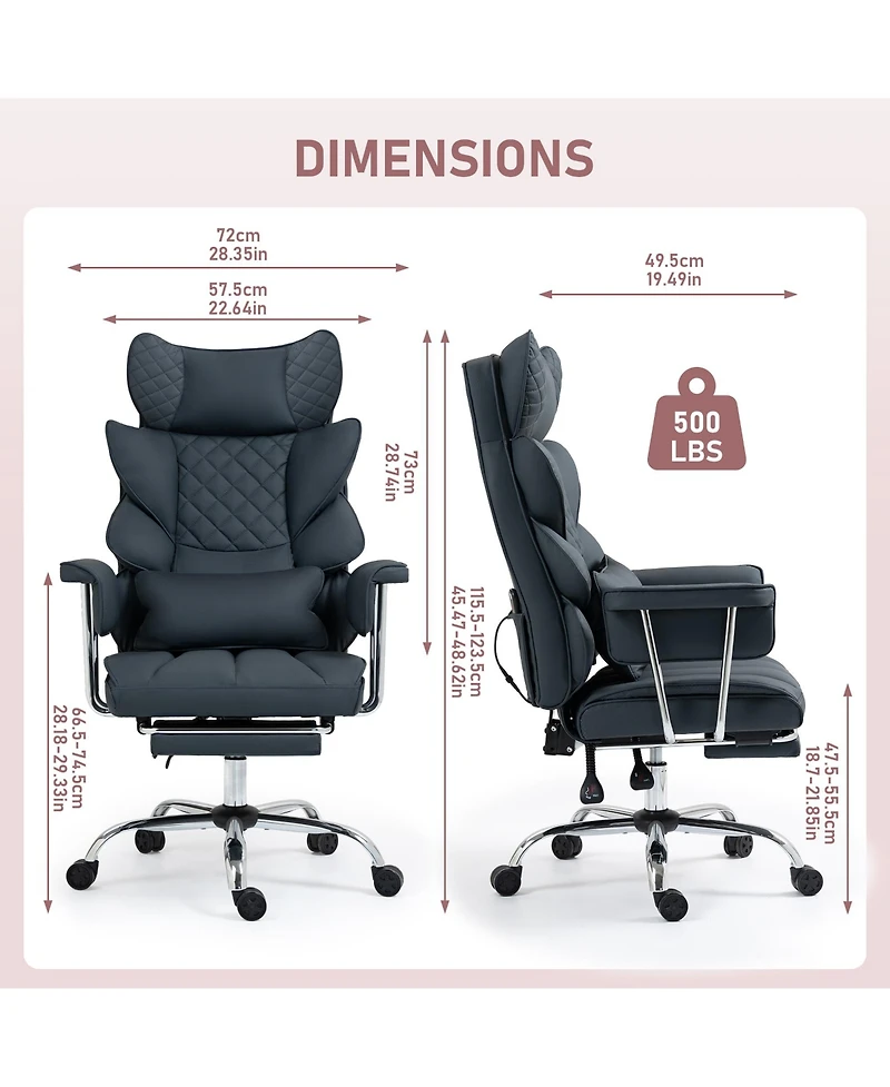 Dyhome 8-Point Massage Gaming Chair, Ergonomic Office 500lbs Weight Capacity, Adjustable Backrest 90°-135°, Armrests, Suit