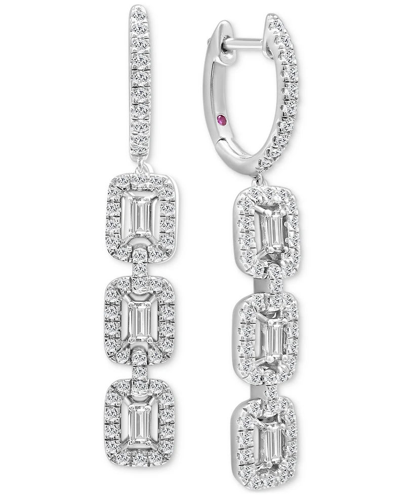 Diamond Link Drop Hoop Earrings (3/4 ct. t.w.) in 14k White Gold
