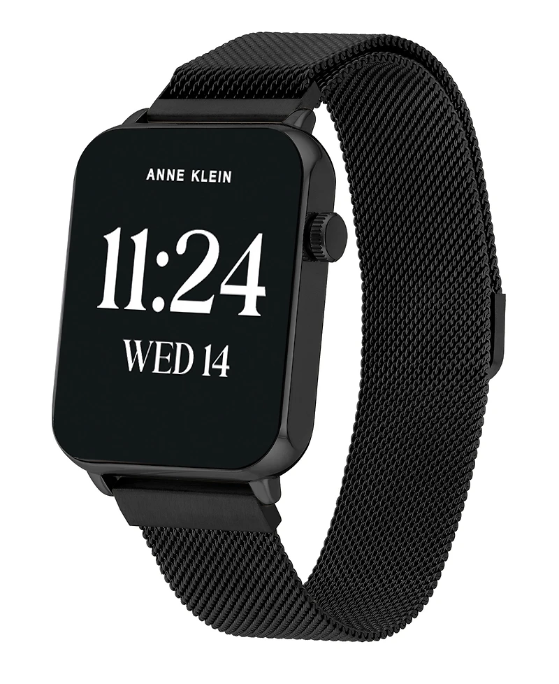 Anne Klein Women's Connect It Stellar Smartwatch with Black Stainless-Steel Mesh and White Silicone Band, 45mm