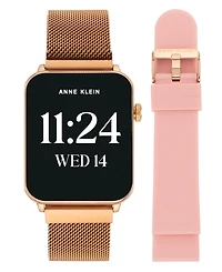Anne Klein Women's Connect It Stellar Smartwatch with Rose Gold-Tone Stainless Steel Mesh and Pink Silicone Band, 45mm