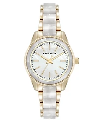 Anne Klein Women's Quartz Ivory Pearlescent Acetate and Gold-Tone Metal Alloy Link Bracelet Watch, 30mm