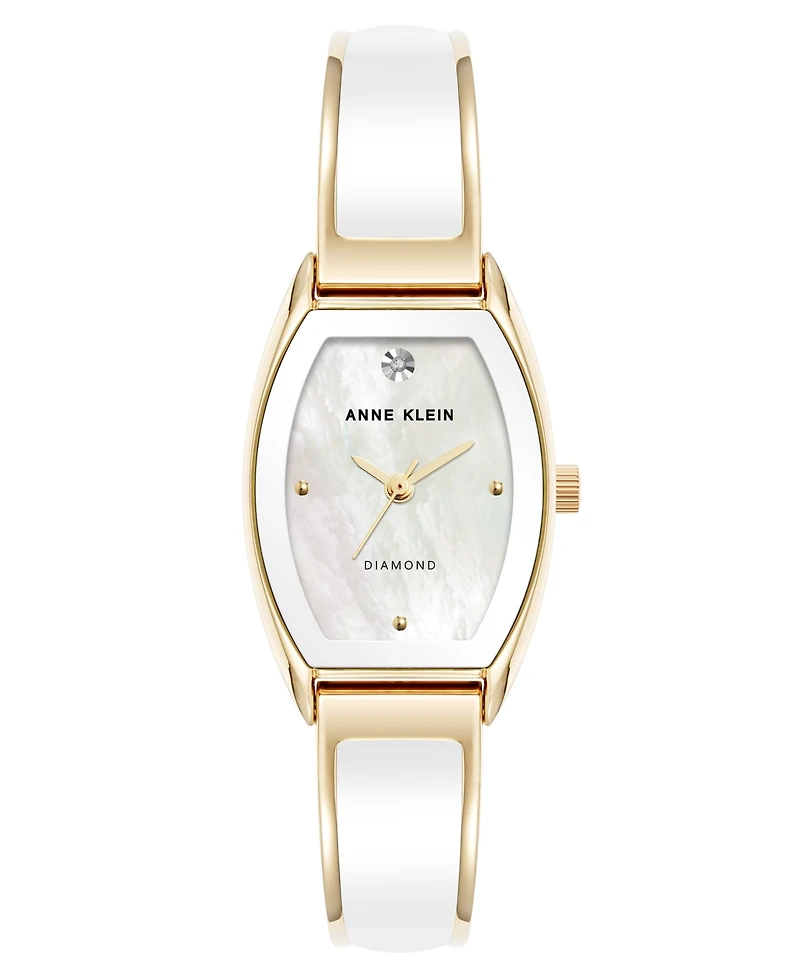Anne Klein Women's Quartz Cushion White Enamel with Gold-Tone Metal Alloy Bangle Watch, 22mm