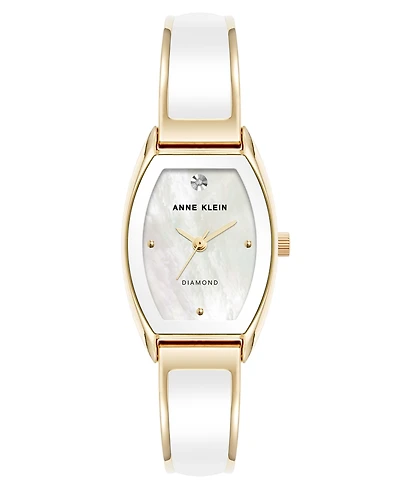 Anne Klein Women's Quartz Cushion White Enamel with Gold-Tone Metal Alloy Bangle Watch, 22mm