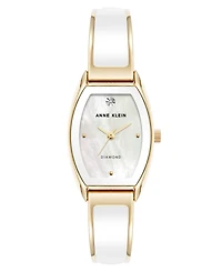Anne Klein Women's Quartz Cushion White Enamel with Gold-Tone Metal Alloy Bangle Watch, 22mm
